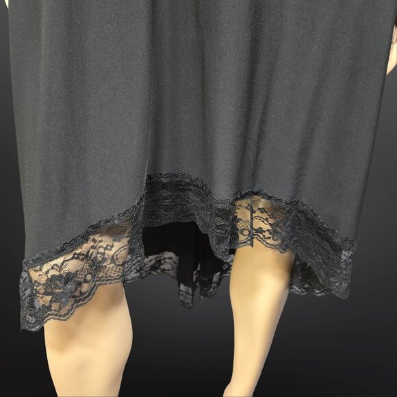 Vintage 90s Black Dress Size M Silver Buckle Lace Trim Witchy Goth Prom Party - Picture 4 of 8